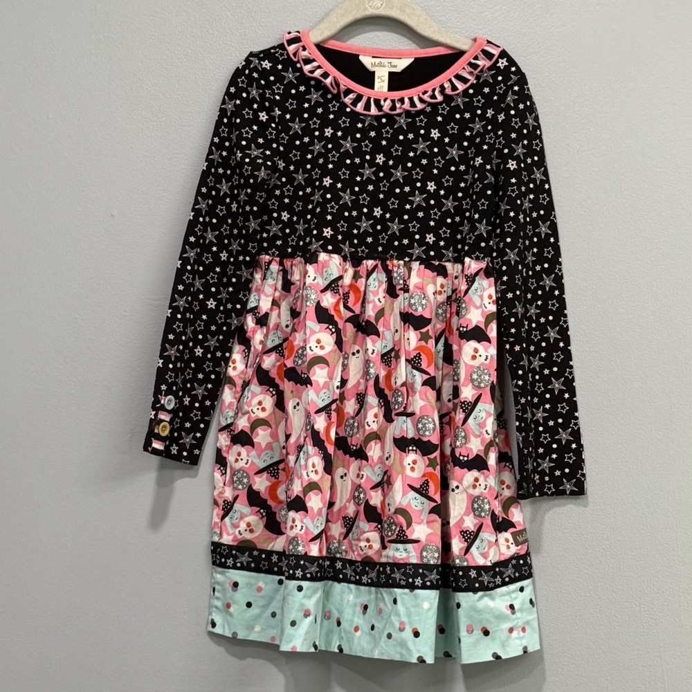 Matilda Jane Girls Halloween Star Ghost Mixed Print Ruffle Dress Size 6